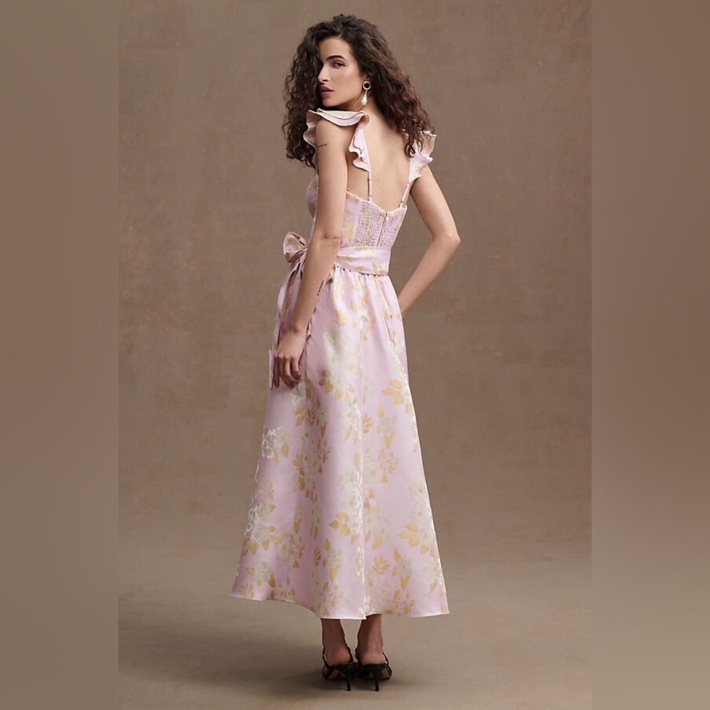 V. Chapman Vera Ruffle-Strap Corset Side-Slit Midi Dress Anthropologie - Picture 3 of 17
